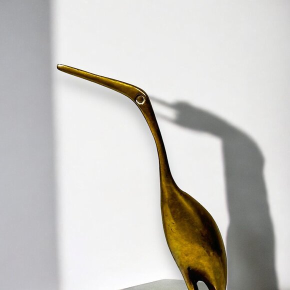 Vintage Brass Crane Bird Figurine 7.5" Tall Made In Korea Mid-Century Modern - Picture 2 of 8